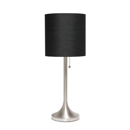 LIGHTING BUSINESS Brushed Nickel Tapered Table Lamp with Black Fabric Drum Shade LI2519931